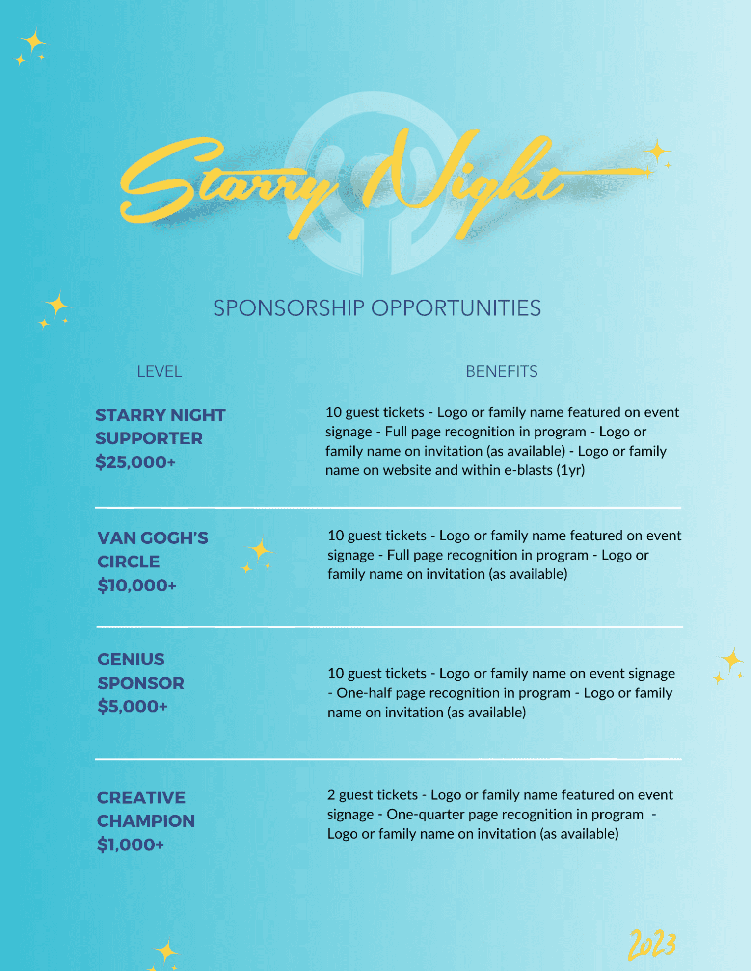 Starry Night Level 1 Sponsorship Opportunity