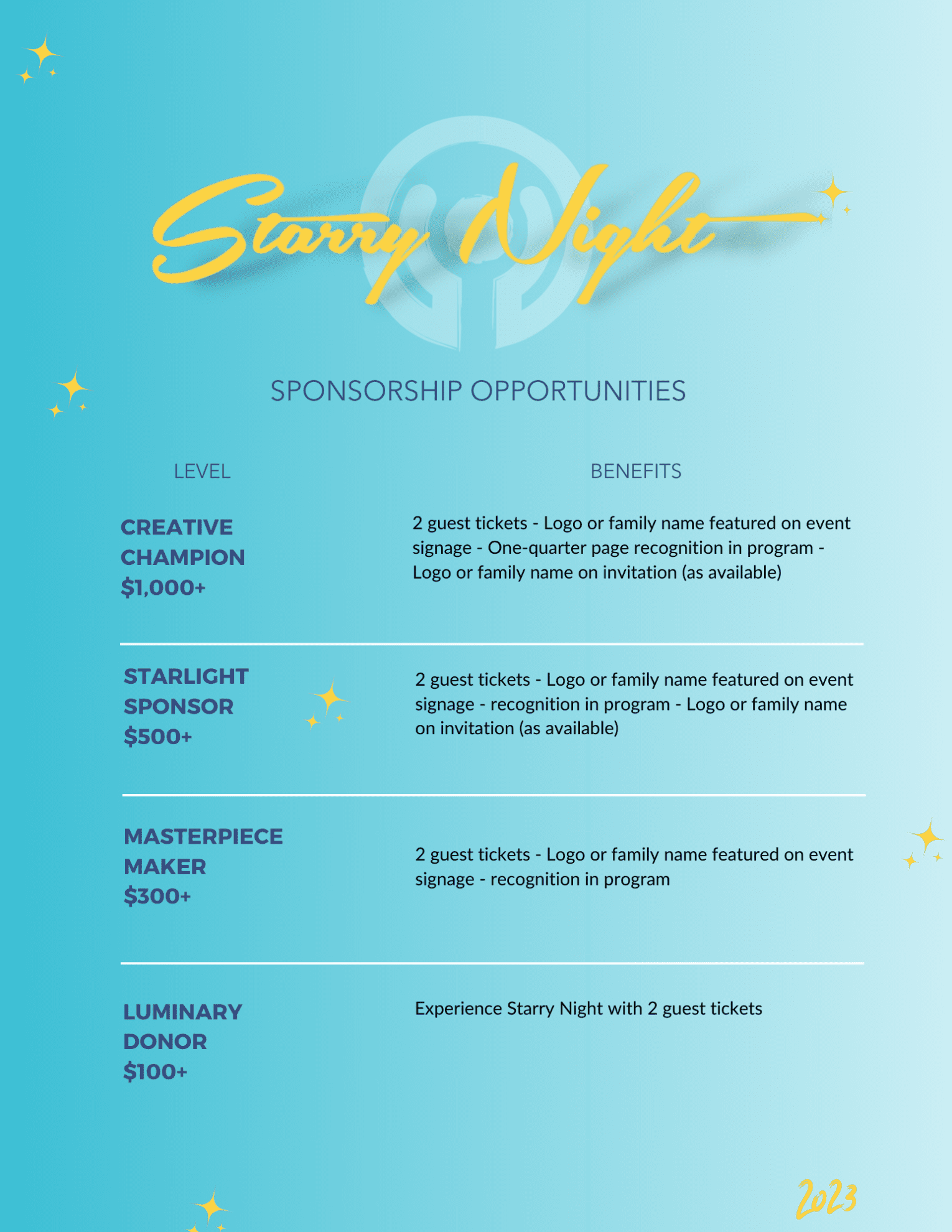Starry Night Level 2 Sponsorship Opportunity